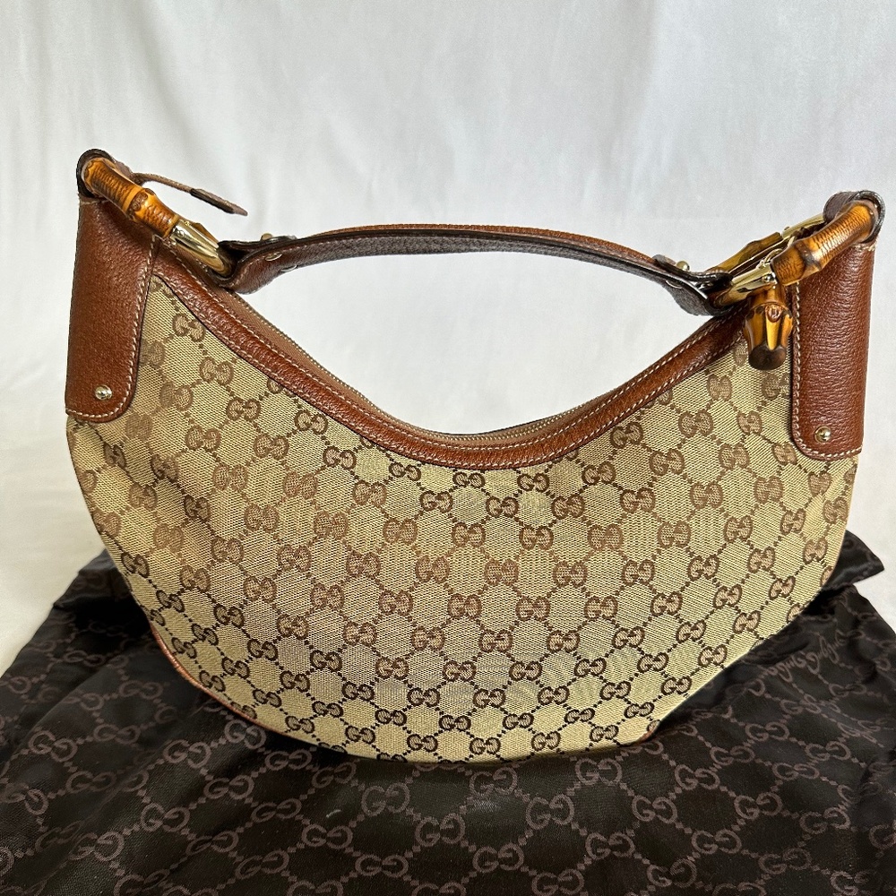 **AUTHENTIC** Gucci Bamboo Ring GG Canvas Hobo Bag